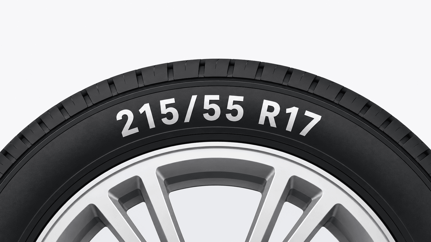 دليل مقاس الإطار يوضح العرض 215 والنسبة 55 ومقاس الجنط R17